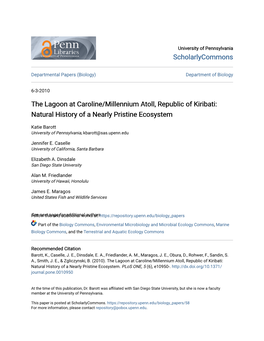 The Lagoon at Caroline/Millennium Atoll, Republic of Kiribati: Natural History of a Nearly Pristine Ecosystem