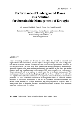 Performance of Underground Dams As a Solution for Sustainable Management of Drought