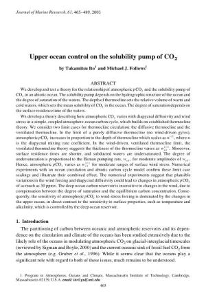 Upper Ocean Control on the Solubility Pump Of