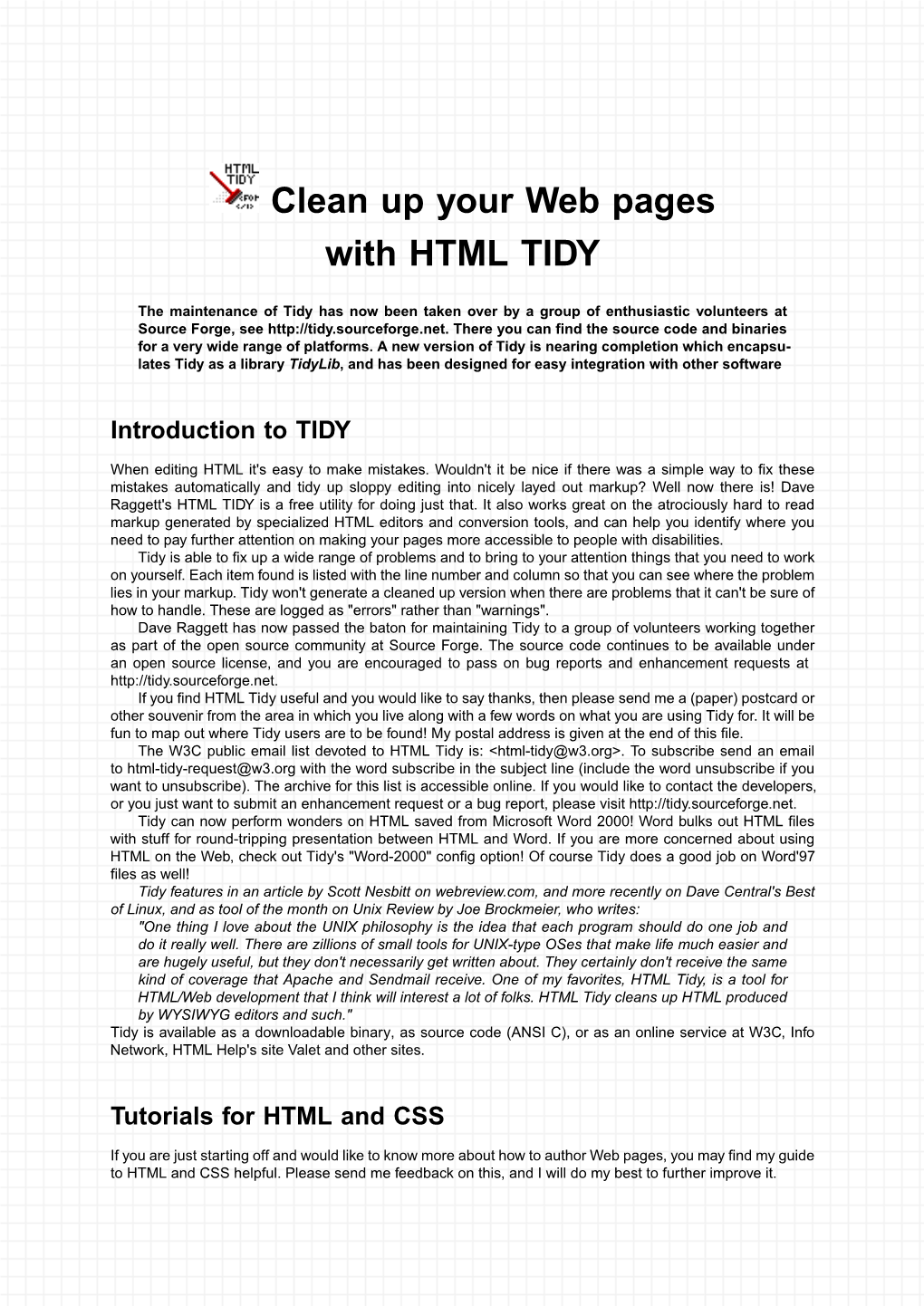 Clean up Your Web Pages with HTML TIDY