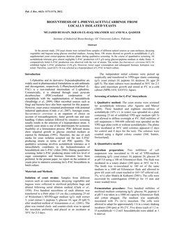 Biosynthesis of L-Phenylacetylcarbinol from Locally Isolated Yeasts