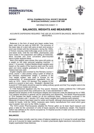 Balances, Weights and Measures