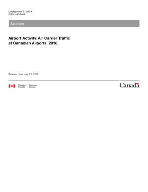 Airport Activity: Air Carrier Traffic at Canadian Airports, 2018