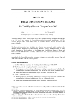 The Tandridge (Electoral Changes) Order 2007
