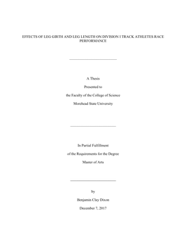 Effects of Leg Girth and Leg Strength on Division I Track Athletes Race