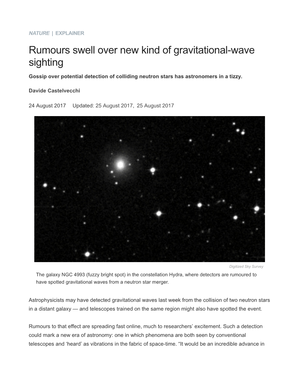 Rumours Swell Over New Kind of Gravitational-Wave Sighting : Nature