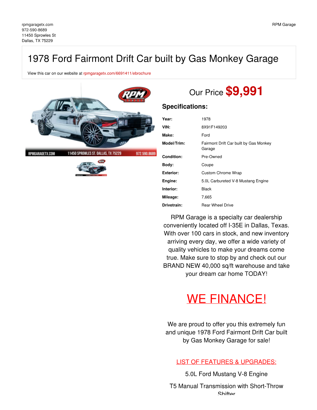 1978 Ford Fairmont Drift Car Built by Gas Monkey Garage | Dallas, TX