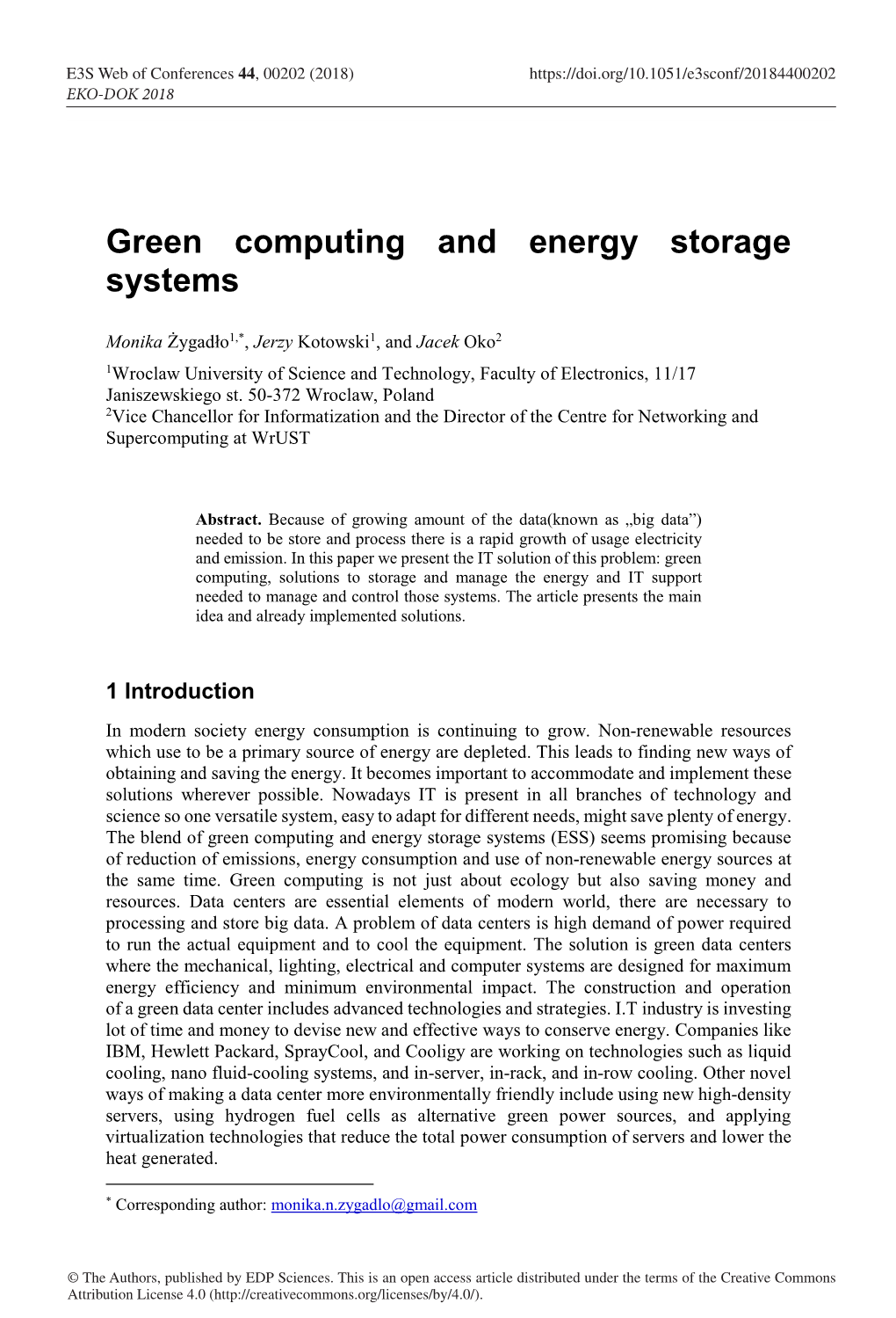 Green Computing and Energy Storage Systems