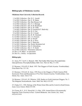 Bibliography of Oklahoma Acarina