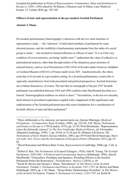 Officers of State and Representation in the Pre-Modern Scottish Parliament