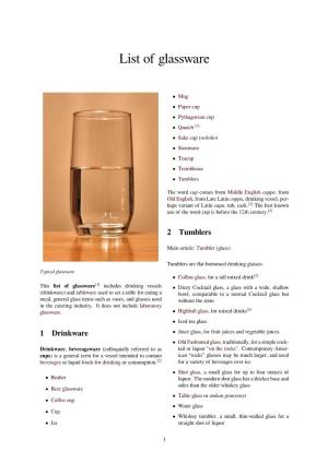 List of Glassware