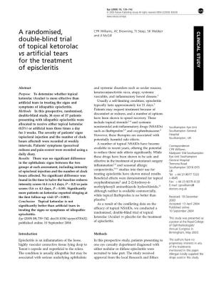 A Randomised, Double-Blind Trial of Topical Ketorolac Vs Artificial Tears