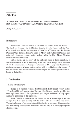 A Brief Account of the Parish Salesian Ministry in Ybor City and West Tampa (Florida-Usa): 1926-1935