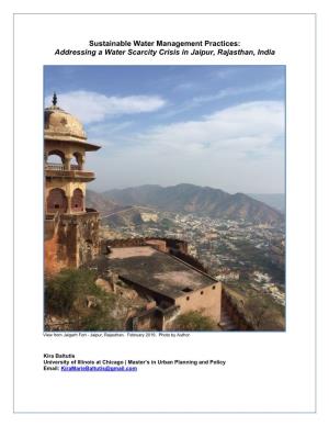 Sustainable Water Management Practices: Addressing a Water Scarcity Crisis in Jaipur, Rajasthan, India