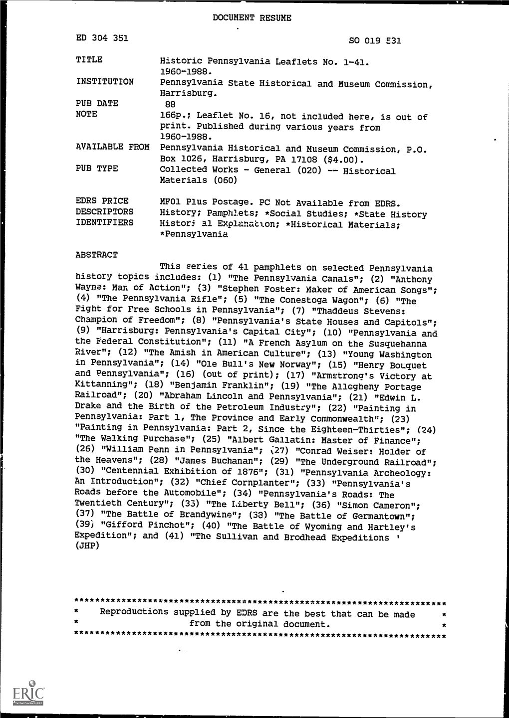 DOCUMENT RESUME ED 304 351 SO 019 E31 TITLE Historic