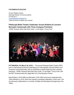 Pittsburgh Ballet Theatre Celebrates Jerome Robbins & Leonard