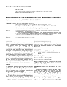 New Asterinid Seastars from the Western Pacific Ocean (Echinodermata: Asteroidea)