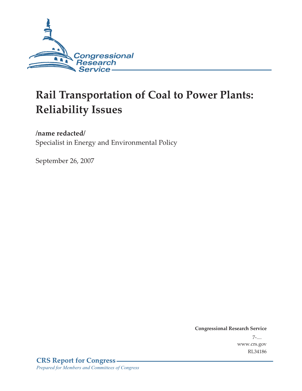 Rail Transportation of Coal to Power Plants: Reliability Issues