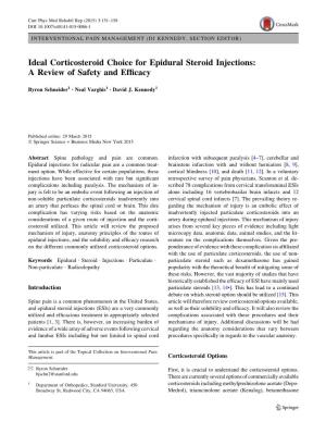 Ideal Corticosteroid Choice for Epidural Steroid Injections: a Review of Safety and Efﬁcacy