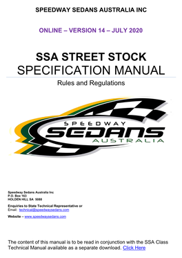 SSA STREET STOCK SPECIFICATION MANUAL Rules and Regulations