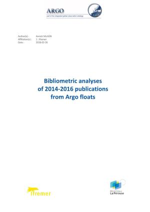 Bibliometric Analyses of 2014-2016 Publications from Argo Floats
