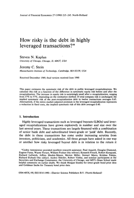 How Risky Is the Debt in Highly Leveraged Transactions?*