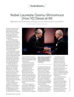 Nobel Laureate Osamu Shimomura (Hon.'10) Dead at 90