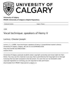 Vocal Technique: Speakers of Henry V