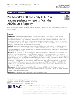 Pre-Hospital CPR and Early REBOA in Trauma Patients — Results from the Abotrauma Registry Peter Hilbert-Carius1*, David T