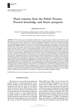 Plant Remains from the Polish Triassic. Present Knowledge and Future Prospects