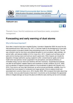 Forecasting and Early Warning of Dust Storms