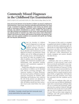 Commonly Missed Diagnoses in the Childhood Eye Examination JOHN W