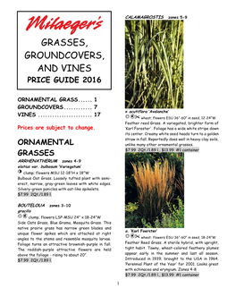 Grasses, Groundcovers, and Vines Price Guide 2016