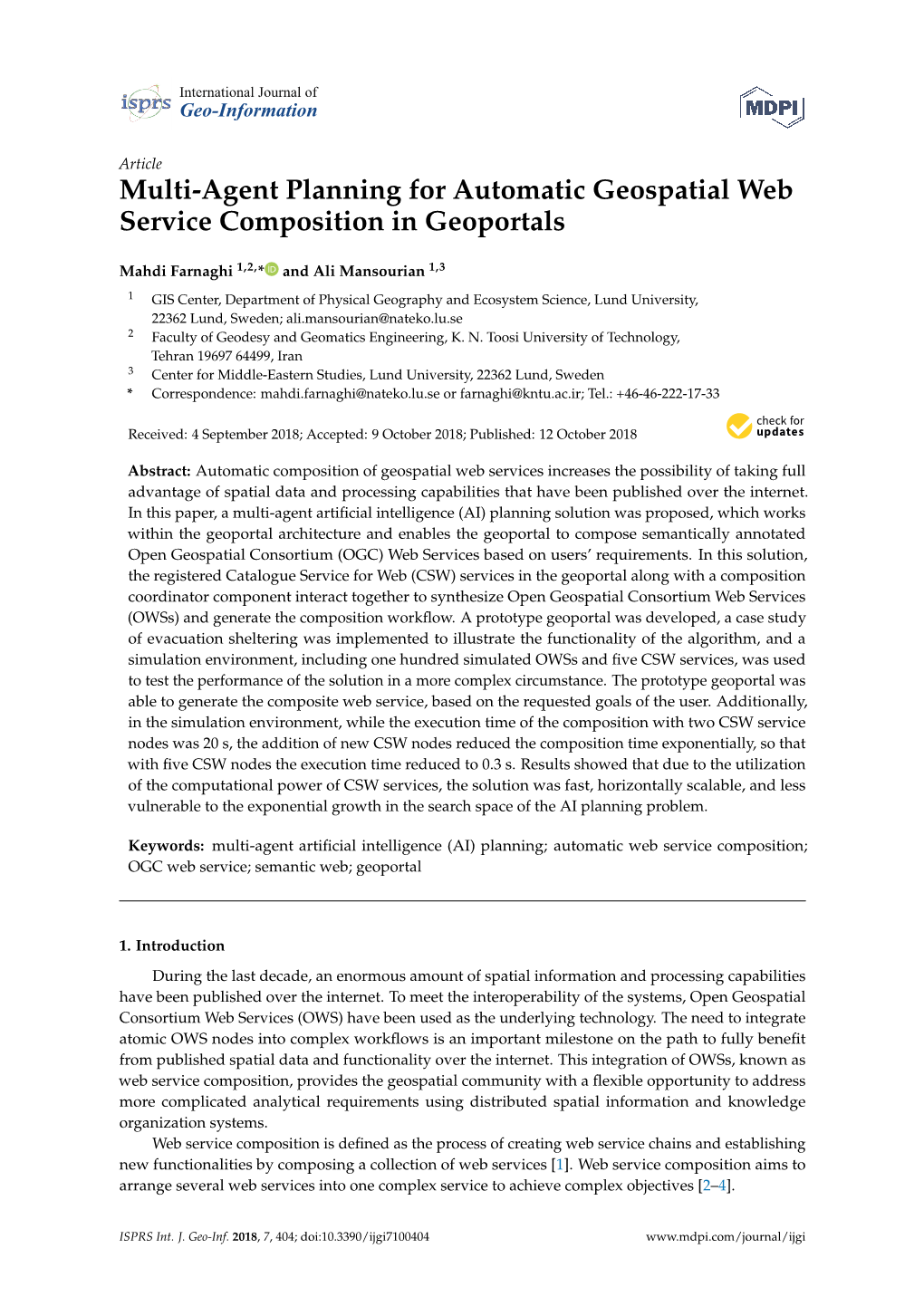 Multi-Agent Planning for Automatic Geospatial Web Service Composition in Geoportals