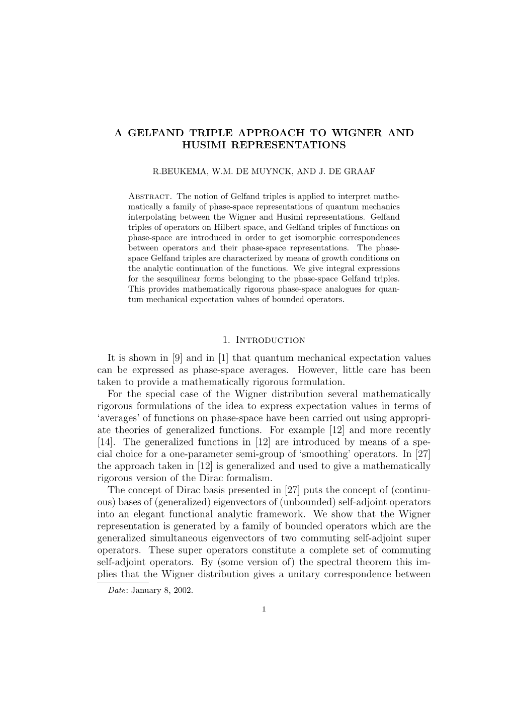 A Gelfand Triple Approach to Wigner and Husimi Representations