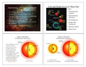 Astronomy 110 Announcements: Life and Death of a Low Mass Star Stages