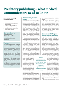 Predatory Publishing – What Medical Communicators Need to Know