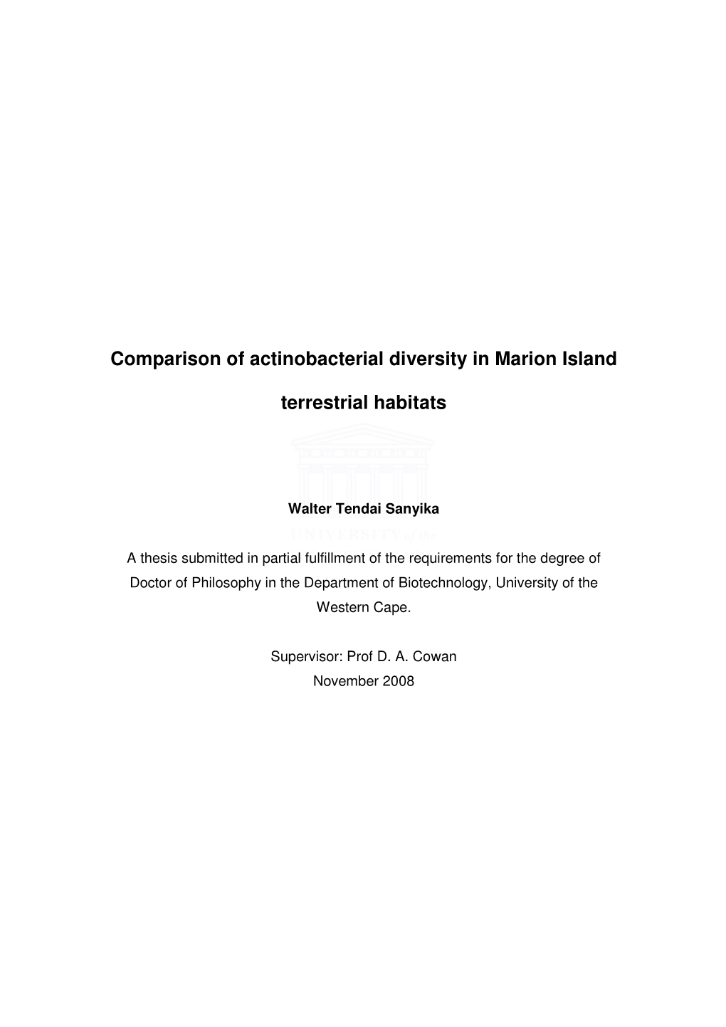 Comparison of Actinobacterial Diversity in Marion Island Terrestrial