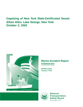Capsizing of New York State-Certificated Vessel Ethan Allen, Lake George, New York October 2, 2005