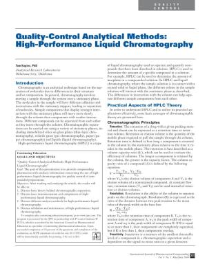 Quality-Control Analytical Methods: High-Performance Liquid Chromatography