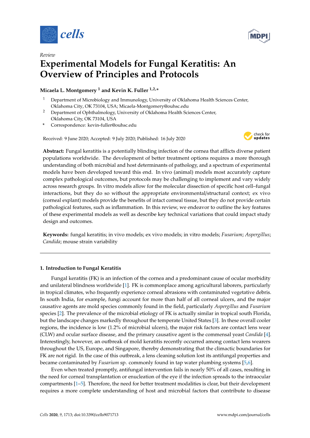 Experimental Models for Fungal Keratitis: an Overview of Principles and Protocols