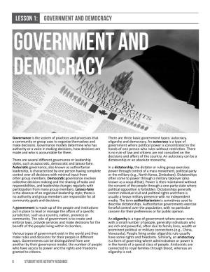 LESSON 1: GOVERNMENT and Democracy GOVERNMENT and Democracy