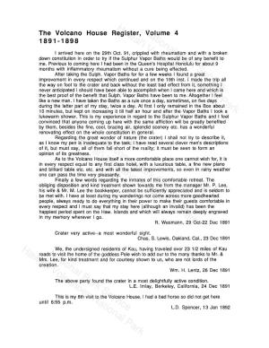 Volcano House Register Transcript Volume 4 1891-1898