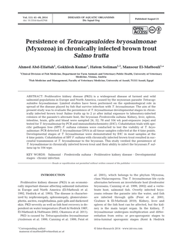 Persistence of Tetracapsuloides Bryosalmonae (Myxozoa) in Chronically Infected Brown Trout Salmo Trutta