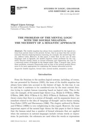 The Problems of the Mental Logic with the Double Negation: the Necessity of a Semantic Approach
