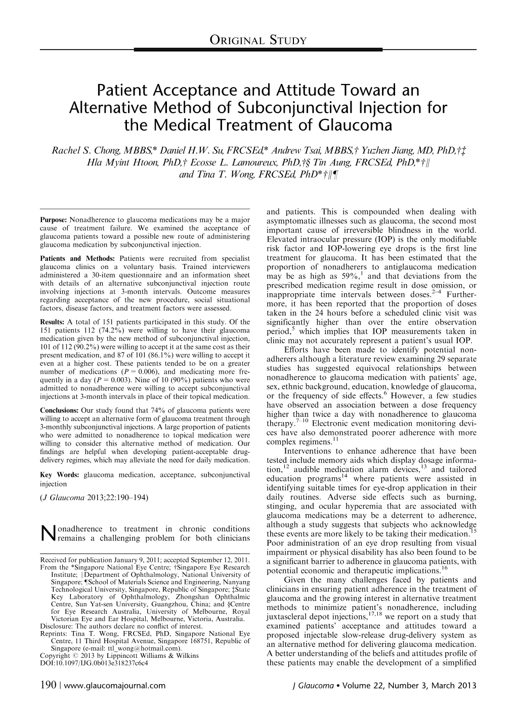 Patient Acceptance and Attitude Toward an Alternative Method of Subconjunctival Injection for the Medical Treatment of Glaucoma