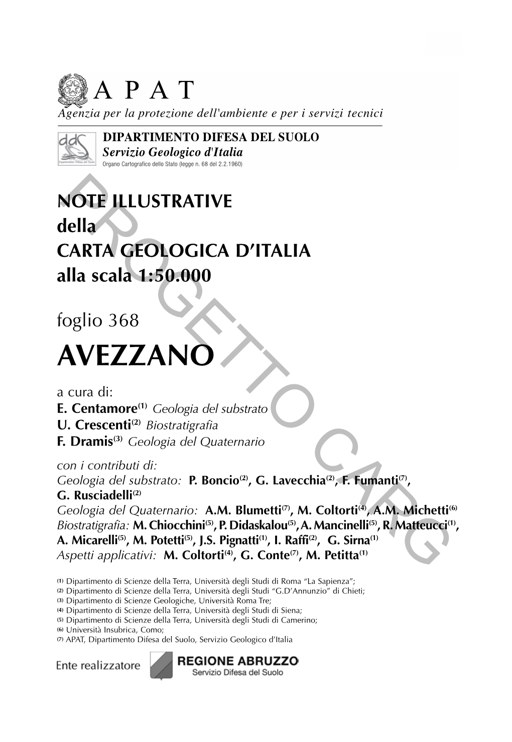 Progetto CARG Per Il Dipartimento Difesa Del Suolo - Servizio Geologico D’Italia: F