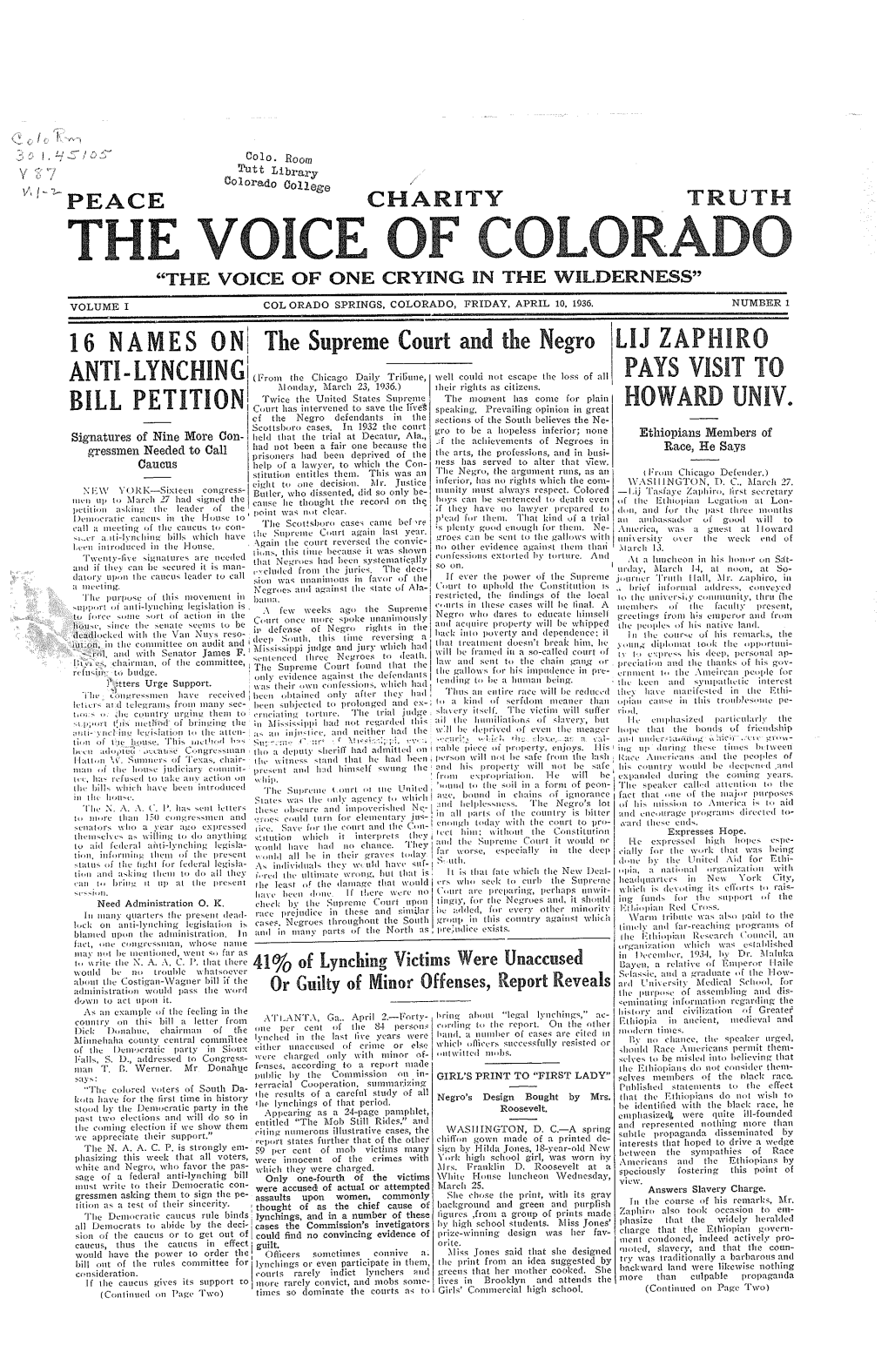 The Voice of Colorado “The Voice of One Crying in the Wilderness”