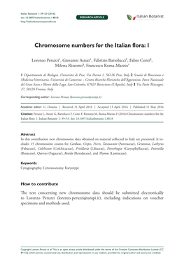 Chromosome Numbers for the Italian Flora: 1 39 Doi: 10.3897/Italianbotanist.1.8818 RESEARCH ARTICLE