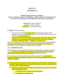 ARTICLE #5 AMENDMENT #4 Hampton Zoning Ordinance Amendment Article II